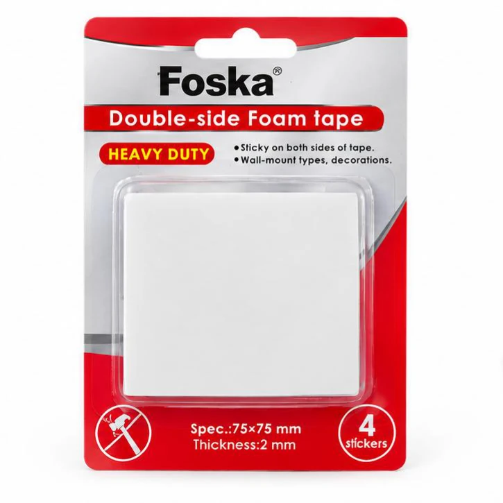 Foska Double-Sided Foam Tape - 75 x 75 mm, 4 Pieces