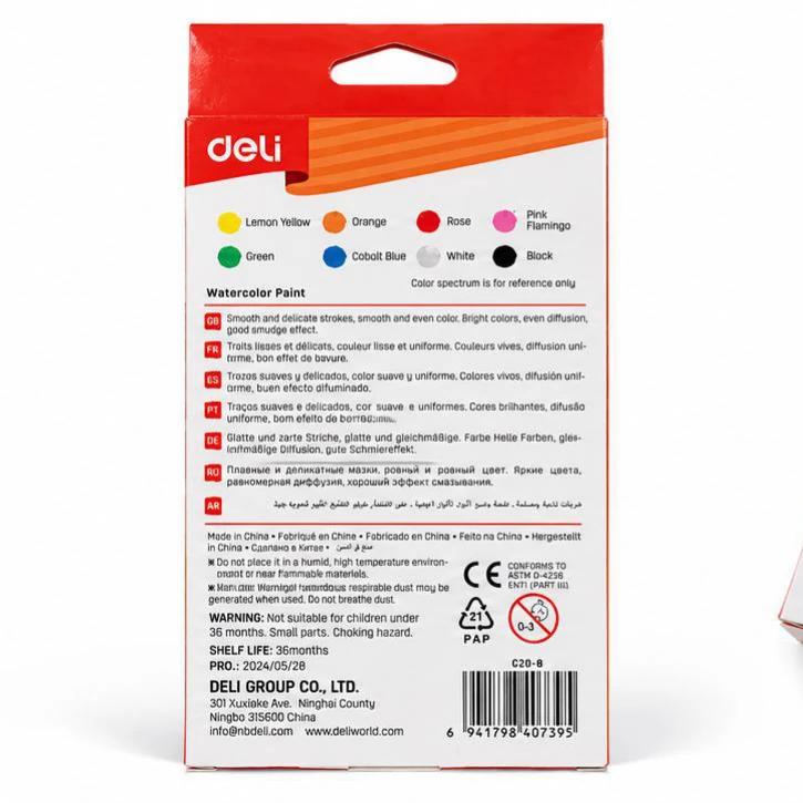 Deli ColoRun Watercolour Paints - 8 Colours