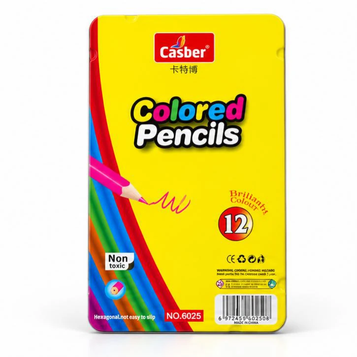 Casber Coloured Pencils - 12 Colours, Metal Tin