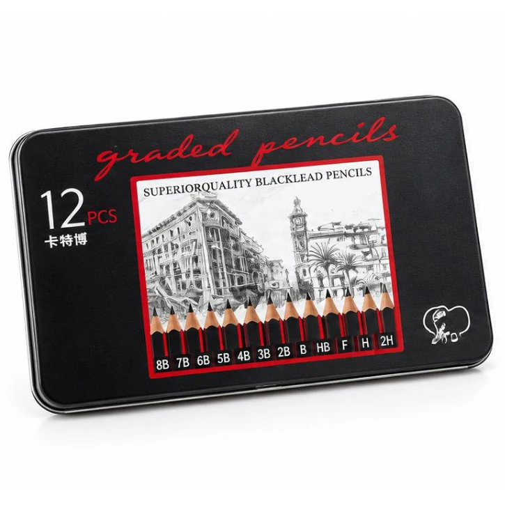 Graphite Drawing Pencils - 12, Metal Tin
