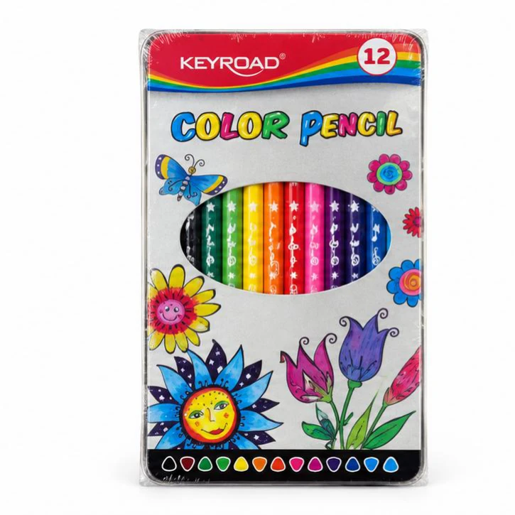 KEYROAD Colour Pencils - 12, Patterned Tin