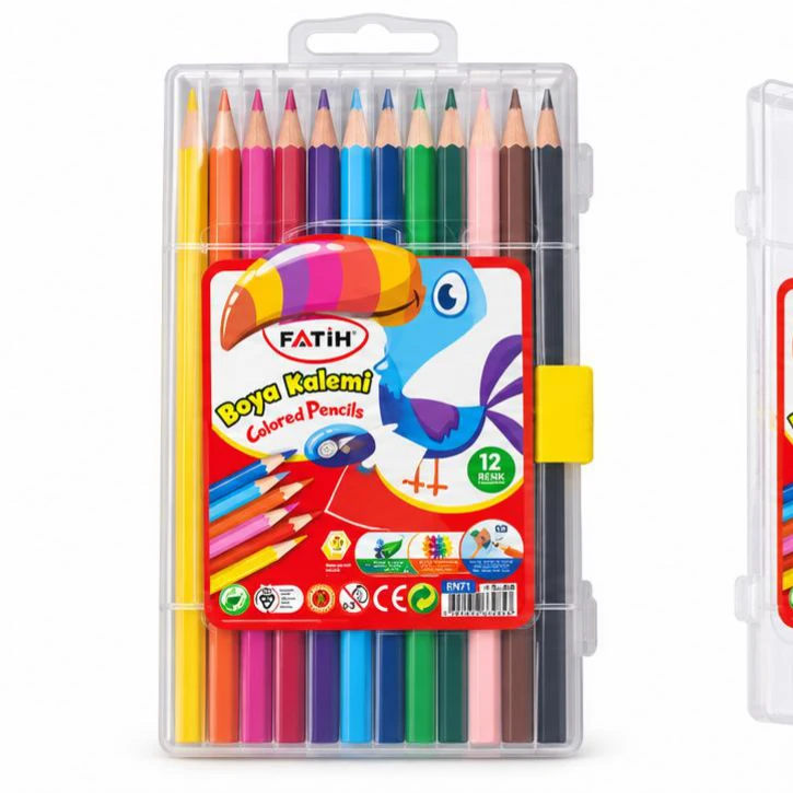 Fatih Coloured Pencils - 12, Plastic Case
