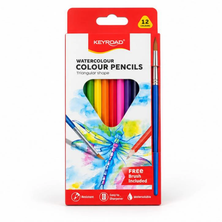 KEYROAD Watercolour Pencils - 12, with Brush