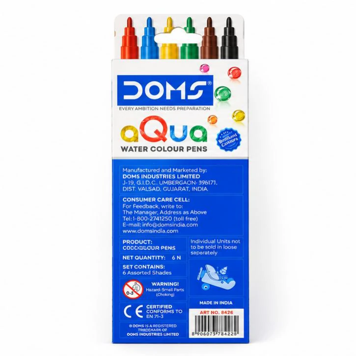 DOMS Aqua Water Colour Pens - 6 Shades