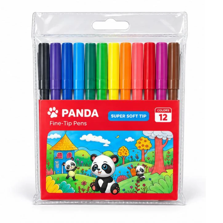 Panda Fibre-Tip Pens - 12