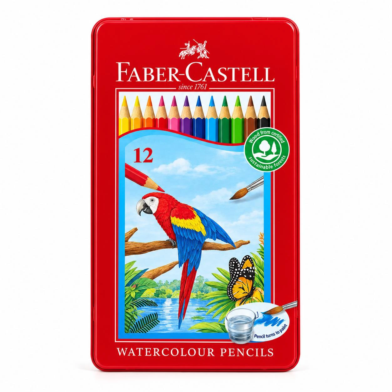 Faber-Castell Watercolour Pencils - 12, Metal Tin