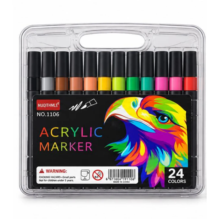 Acrylic Markers - 24 Colours, Black Barrels