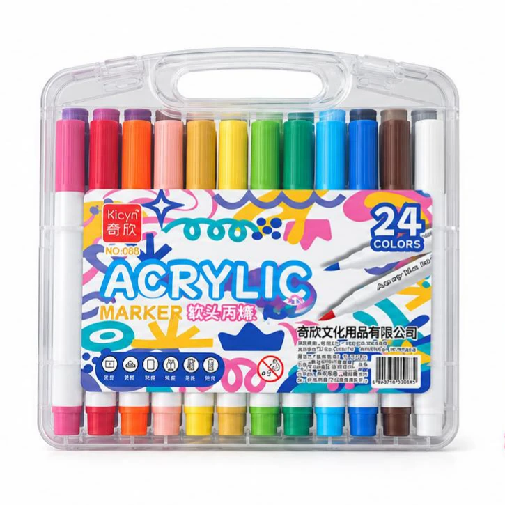 Acrylic Markers - 24 Colours, White Barrels