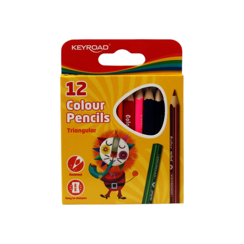 KEYROAD Triangular Colour Pencils - 12 Colours, Short Pack