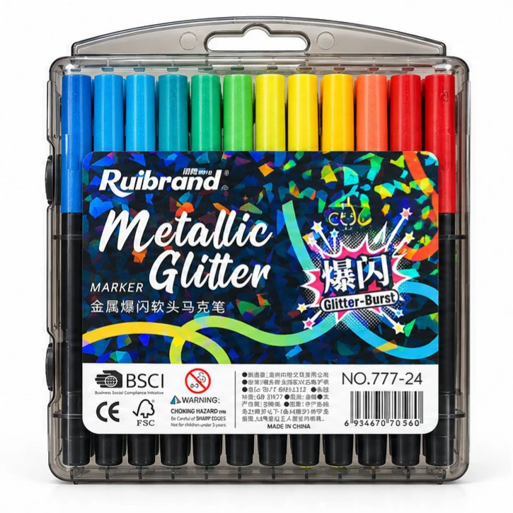 Ruibrand Metallic Glitter Markers - 24